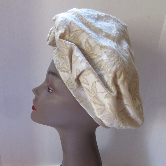 SALE Vintage 1960 Era Pouf Turban Hat Gold Brocade